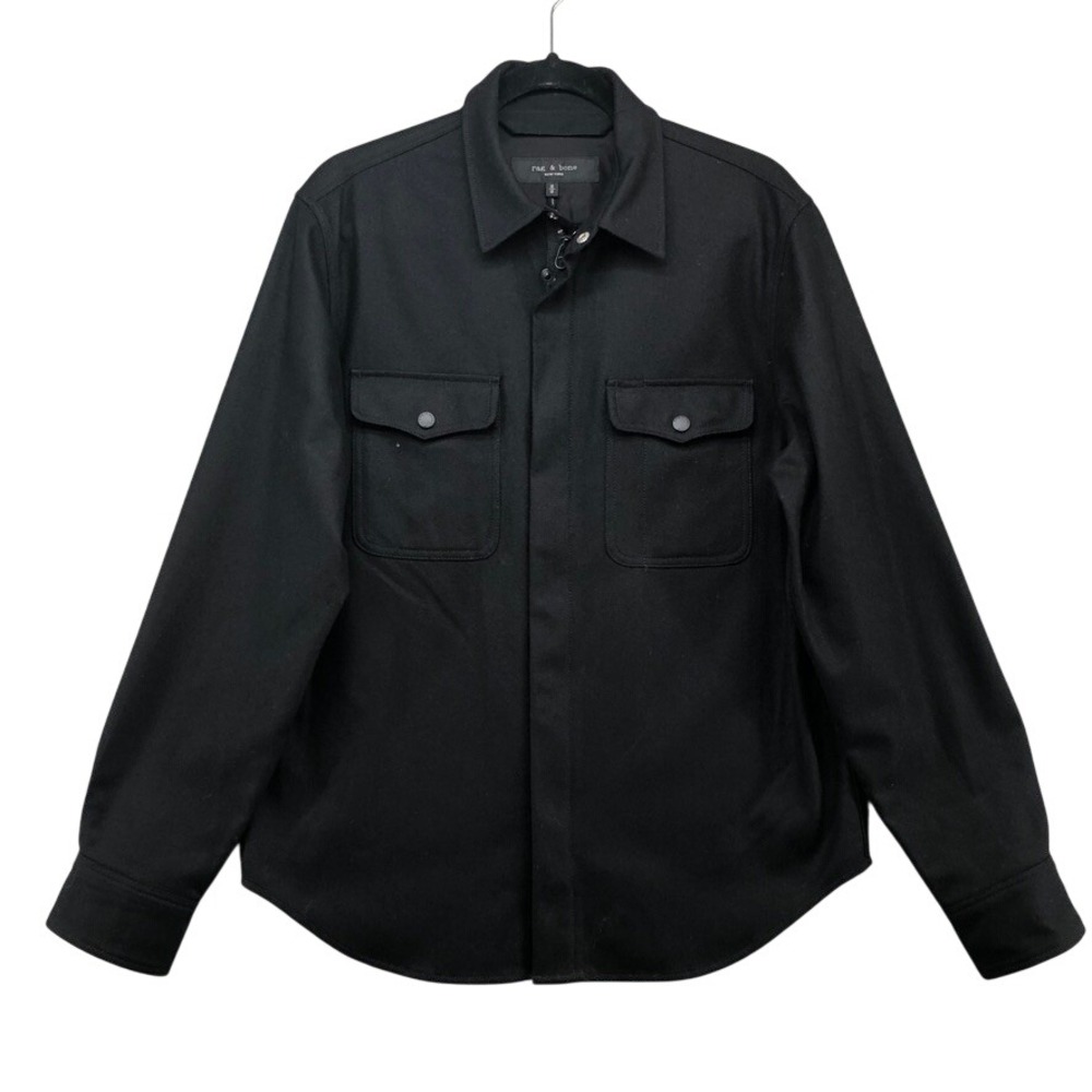 Rag & Bone Shacket Mens Medium Black Wool Blend Zip Snap Front Long Sleeve